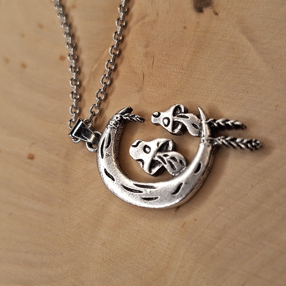 Moon & Mushrooms Boho Silvery Pendant Necklace (new in package) - Picture 2 of 7